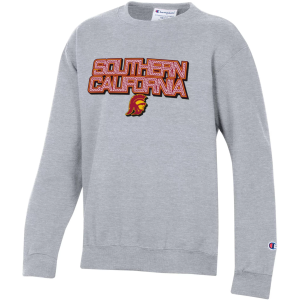 Champion Youth USC Trojans Grey Powerblend Crew Pullover Sweatshirt, Small, Gray