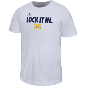 Jordan Youth Michigan Wolverines 'Lock It In' White Bench T-Shirt, Large