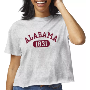 League-Legacy Women's Alabama Crimson Tide Grey Clothesline Cotton Cropped T-Shirt, Small, Gray