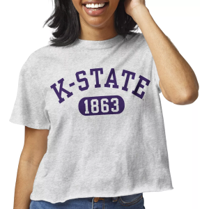 League-Legacy Women's Kansas State Wildcats Grey Clothesline Cotton Cropped T-Shirt, Small, Gray