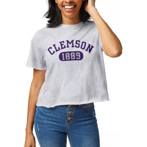 League-Legacy Women's Clemson Tigers Grey Clothesline Cropped T-Shirt, XL, Gray