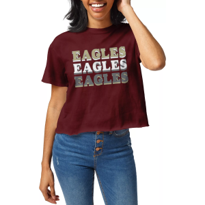 League-Legacy Women's Boston College Eagles Maroon Clothesline Cotton Crop T-Shirt, Large, Red