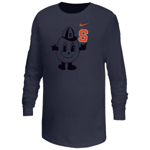 Nike Youth Syracuse Orange Navy Core Cotton Mascot Logo Long Sleeve T-Shirt, Small, Blue
