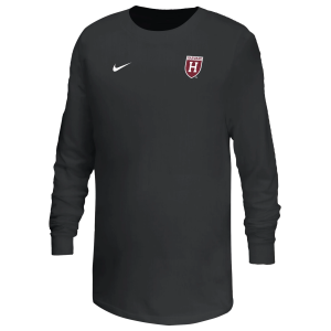 Nike Youth Harvard Crimson Black Core Cotton Mascot Logo Long Sleeve T-Shirt, Small