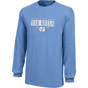 Champion Youth North Carolina Tar Heels Logo Light Blue Long Sleeve Shirt, Medium