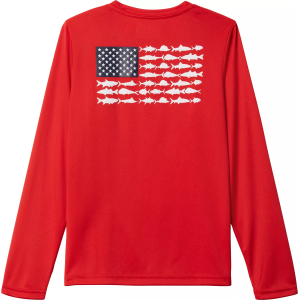 Columbia Boys' Tackle Fish Flag Long Sleeve Shirt, Medium, Red Spark