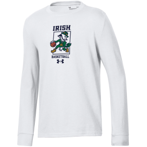 Under Armour Youth Notre Dame Fighting Irish White Tech Stretch Leprechaun Long Sleeve Shirt, Small