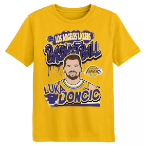 Nike Boys' Los Angeles Lakers Luka Doncic #77 Yellow Baller T-Shirt, Small