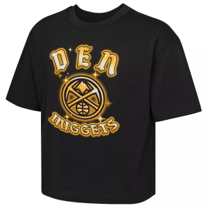 NBA Girls' Denver Nuggets Black Low Rider Boxy T-Shirt, Medium
