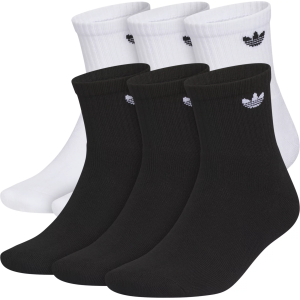 adidas Originals Unisex Trefoil 2.0 Quarter Socks - 6 Pack, Men's, Large, White/Black