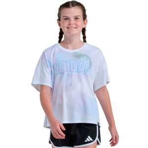 adidas Girls' Tie Dye Drop Shoulder Tee, Large, White
