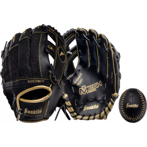 Franklin 9.5" Meshtek Series Teeball Glove and Ball Set, Black/Gold