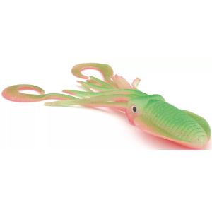 P-Line Twin Tail Squid 2 Hook Rig, Green Pink Glow Glitter