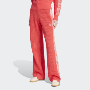 adidas Originals Women's Knitted Crochet Firebird Track Pants, Small, Semi Lucid Red