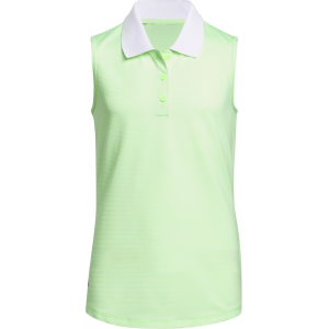 adidas Girls' Striped Sleeveless Golf Polo, Large, Green Spark