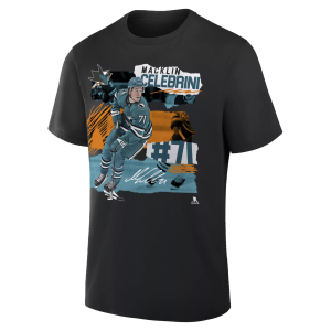 NHL Adult San Jose Sharks Macklin Celebrini #71 Black T-Shirt, Men's, Small