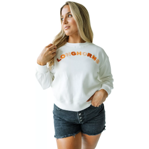 Gameday Social Women's Texas Longhorns White Chenille Crewneck Sweatshirt, Small