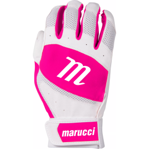 Marucci Tee Ball Badge Batting Gloves, Small/Medium, White/Pink