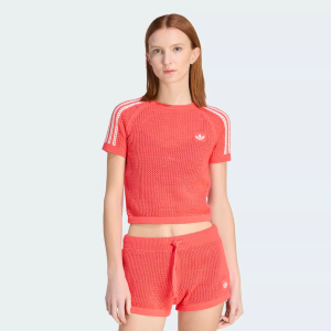 adidas Originals Women's Knitted Crochet Cali Tee, XS, Semi Lucid Red