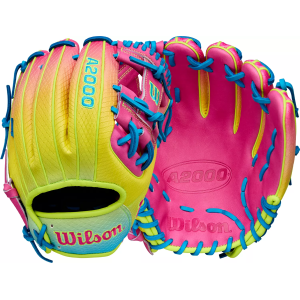 Wilson Wilson 11.5'' 1786 A2000 Pink Lemonade SuperSkin Series Glove, Men's, Blue/Optic Yellow/Pink - $329.99 at DICK'S Sporting Goods
