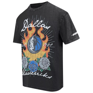Pro Standard Men's Dallas Mavericks Black Fire And Roses Washed T-Shirt, XXL