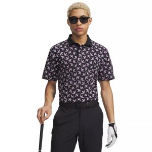 Under Armour Men's UA ArmourDry Printed Golf Polo, XXXL, Black/Posh Pink/White