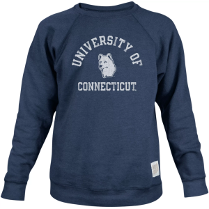 Retro Brand Men's UConn Huskies Heathered Navy Vintage Logo Crewneck Sweatshirt, Medium, Blue