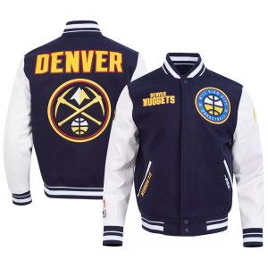 Pro Standard Men's Denver Nuggets Navy Retro Classic Rib Wool Varsity Jacket, Small, Blue