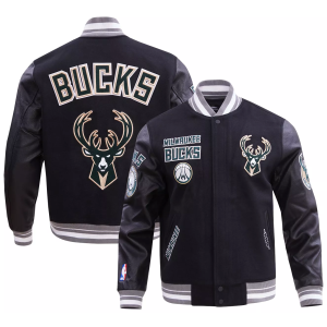 Pro Standard Men's Milwaukee Bucks Black Retro Classic Rib Wool Varsity Jacket, Small