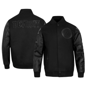 Pro Standard Men's Detroit Pistons Triple Black Wool Varsity Jacket, Large