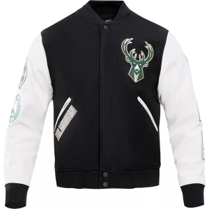 Pro Standard Men's Milwaukee Bucks Black Classic Wool Varsity Jacket, Small