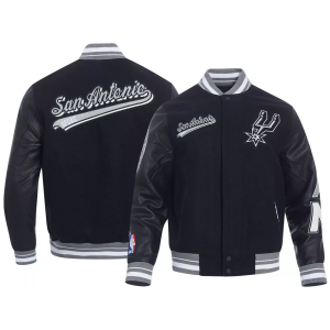Pro Standard Men's San Antonio Spurs Black Script Tail Rib Wool Varsity Jacket, Small