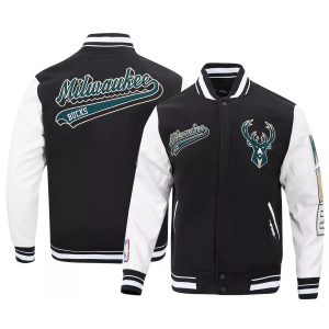 Pro Standard Men's Milwaukee Bucks Black Script Tail Rib Wool Varsity Jacket, Small