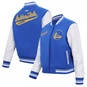 Pro Standard Women's Golden State Warriors Blue Script Tail Wool Varsity Jacket, XS