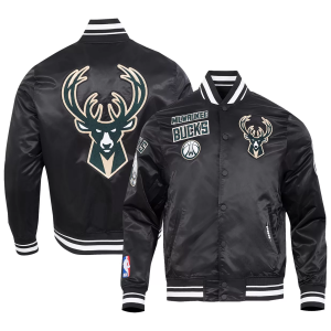 Pro Standard Men's Milwaukee Bucks Black Retro Classic Rib Satin Jacket, Small
