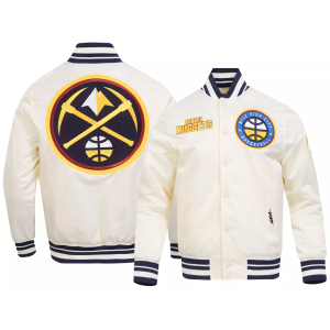 Pro Standard Men's Denver Nuggets Off White Retro Classic Rib Satin Jacket, Medium