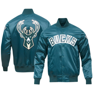 Pro Standard Men's Milwaukee Bucks Green Big Logo Satin Jacket, Small