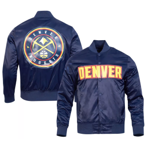 Pro Standard Men's Denver Nuggets Navy Big Logo Satin Jacket, Small, Blue