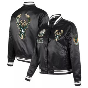 Pro Standard Women's Milwaukee Bucks Black Retro Classic Rib Satin Jacket, XS