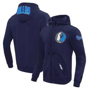 Pro Standard Men's Dallas Mavericks Navy Classic Chenille Full-Zip Hoodie, Small, Blue