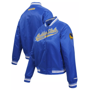 Pro Standard Women's Golden State Warriors Blue Script Tail Satin Jacket, XS