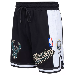Pro Standard Men's Milwaukee Bucks Black Script Tail Fleece Shorts, Medium