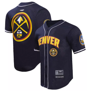 Pro Standard Men's Denver Nuggets Navy Classic Mesh Button Down Shirt, Small, Blue