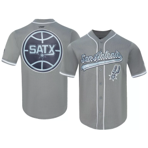 Pro Standard Men's San Antonio Spurs Gray Script Tail Mesh Button Down Shirt, Medium