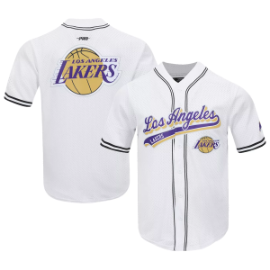 Pro Standard Men's Los Angeles Lakers White Script Tail Mesh Button Down Shirt, Small