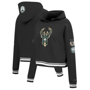 Pro Standard Women's Milwaukee Bucks Black Retro Classic Cropped Fleece Pullover Hoodie, Small