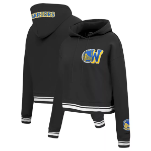 Pro Standard Women's Golden State Warriors Black Mash Up Rib Cropped Fleece Pullover Hoodie, Small