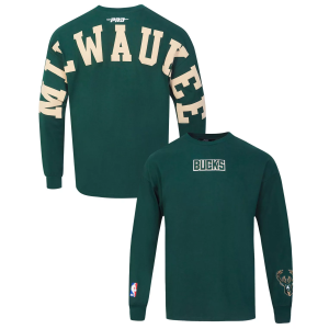 Pro Standard Men's Milwaukee Bucks Green Wingspan Drop Shoulder Long Sleeve T-Shirt, Small