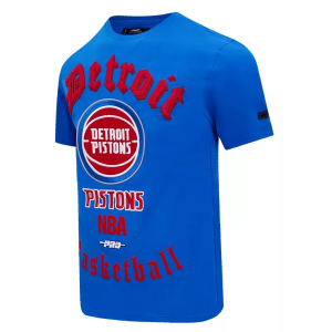 Pro Standard Men's Detroit Pistons Blue Old English Short Sleeve T-Shirt, Small
