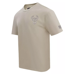 Pro Standard Men's Milwaukee Bucks Taupe Neutral Drop Shoulder Short Sleeve T-Shirt, Small, Brown